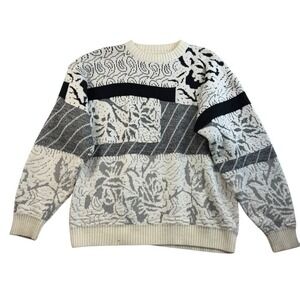 Vtg 90s L Large Sweater Patterned Cosby Biggie Style Acrylic Geometric Grandpa